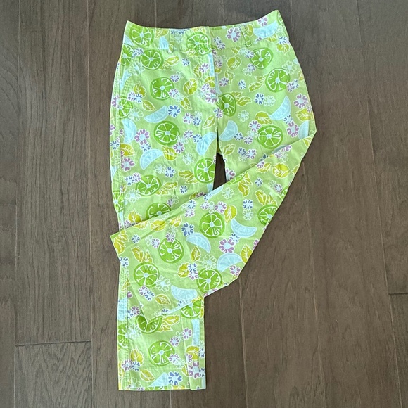 Lilly Pulitzer Capri Pants 2 Green Citrus Lime Print Floral - Picture 1 of 3